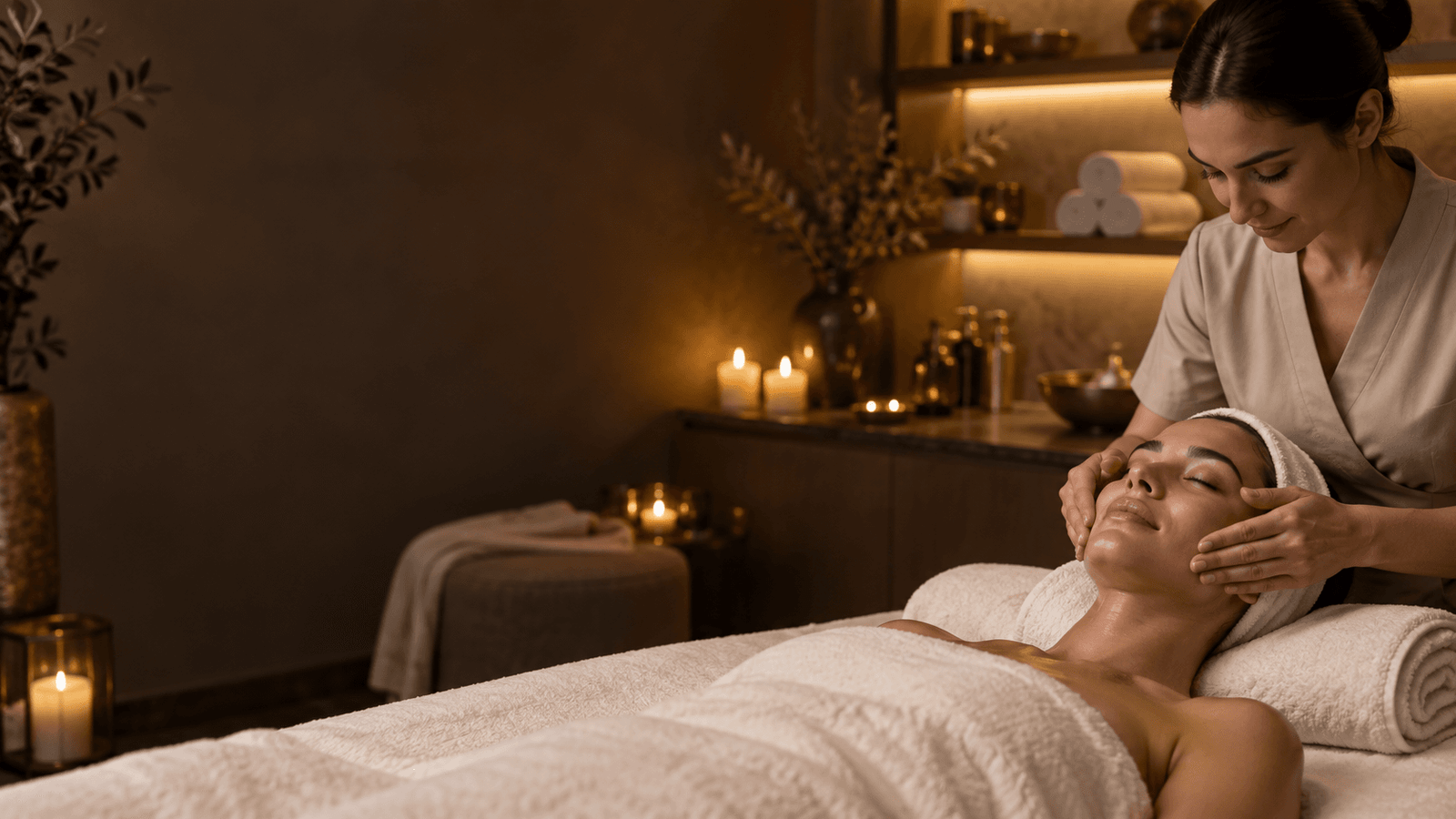 Relaxing facial massage in a private treatment room