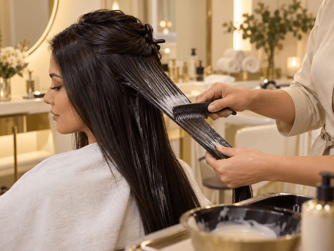 Glossy hair after a smoothing treatment