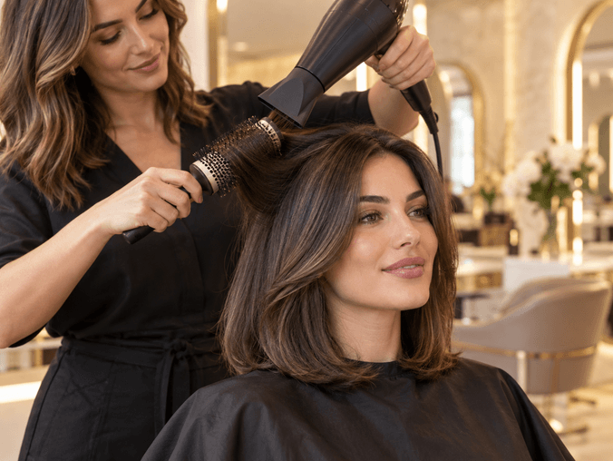 Salon wash haircut and blow dry service