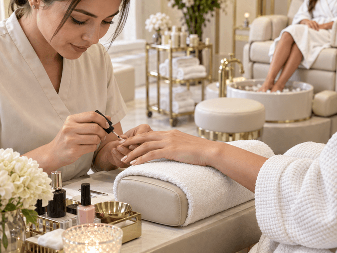 Salon manicure and pedicure service