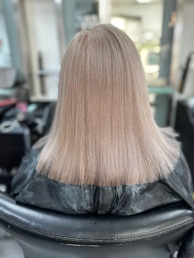 Smooth cool blonde bob result created at Naz Hair and Beauty